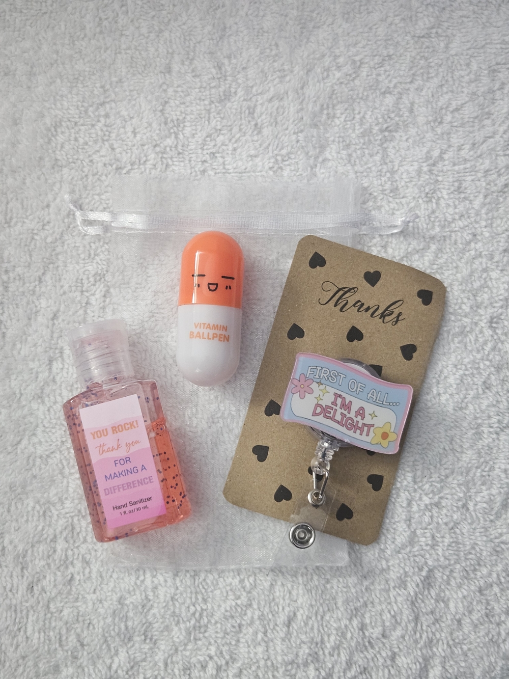 Sarcastic Nurse Gift Set: Badge Reel Hand Sanitizer Pill Pen CNA RN Gift Mini